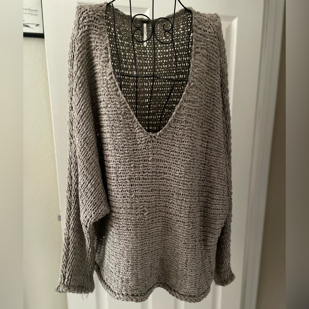 Free People Taupe V-Neck Sweater - Picture 1 of 6